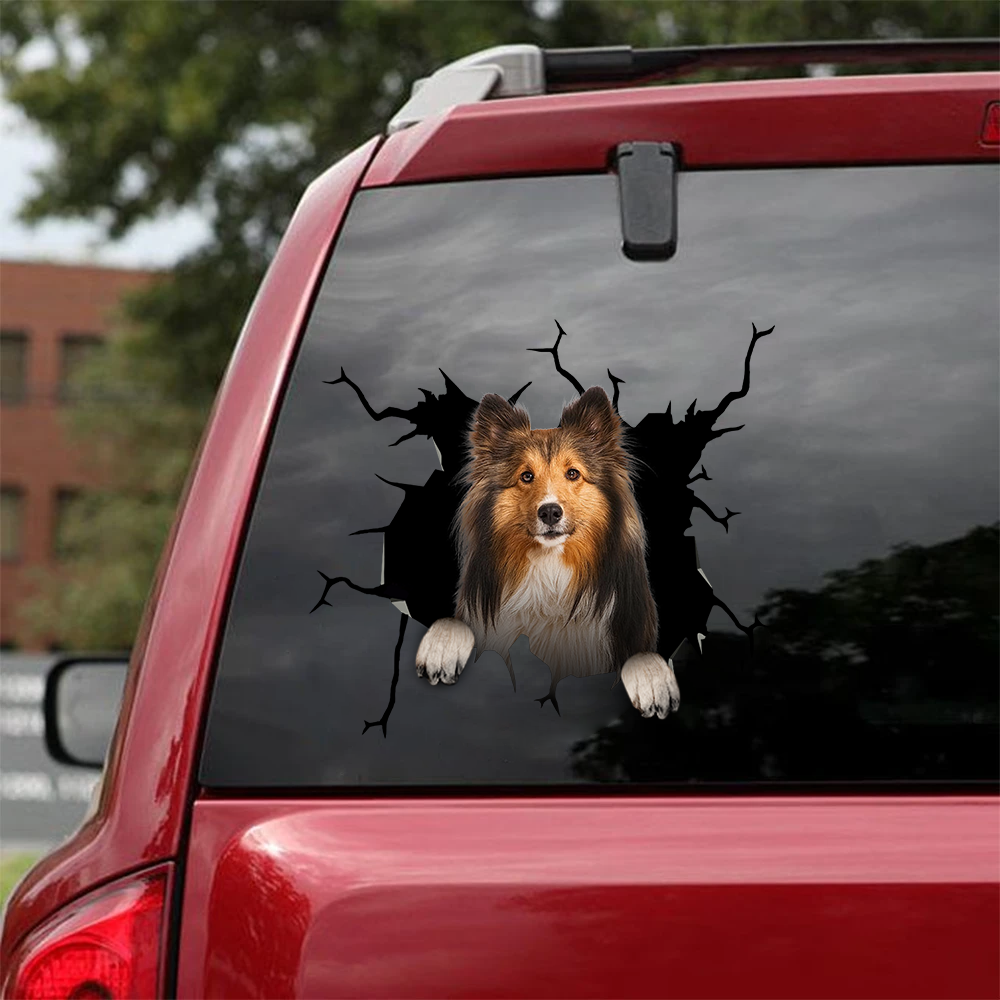 Shetland Sheepdog Crack Car Sticker, Toilet Sticker, Fridge Sticker 3