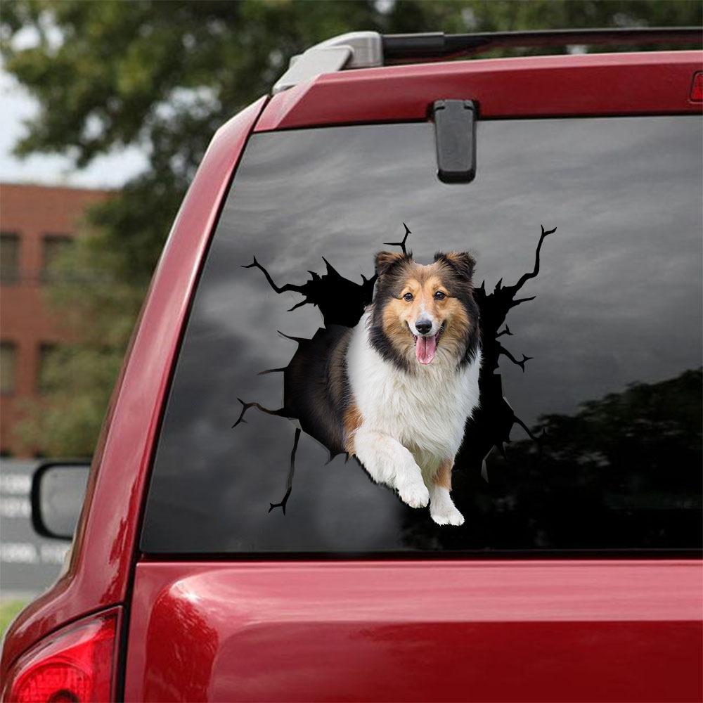 Shetland Sheepdog Crack Car Sticker, Toilet Sticker, Fridge Sticker 12