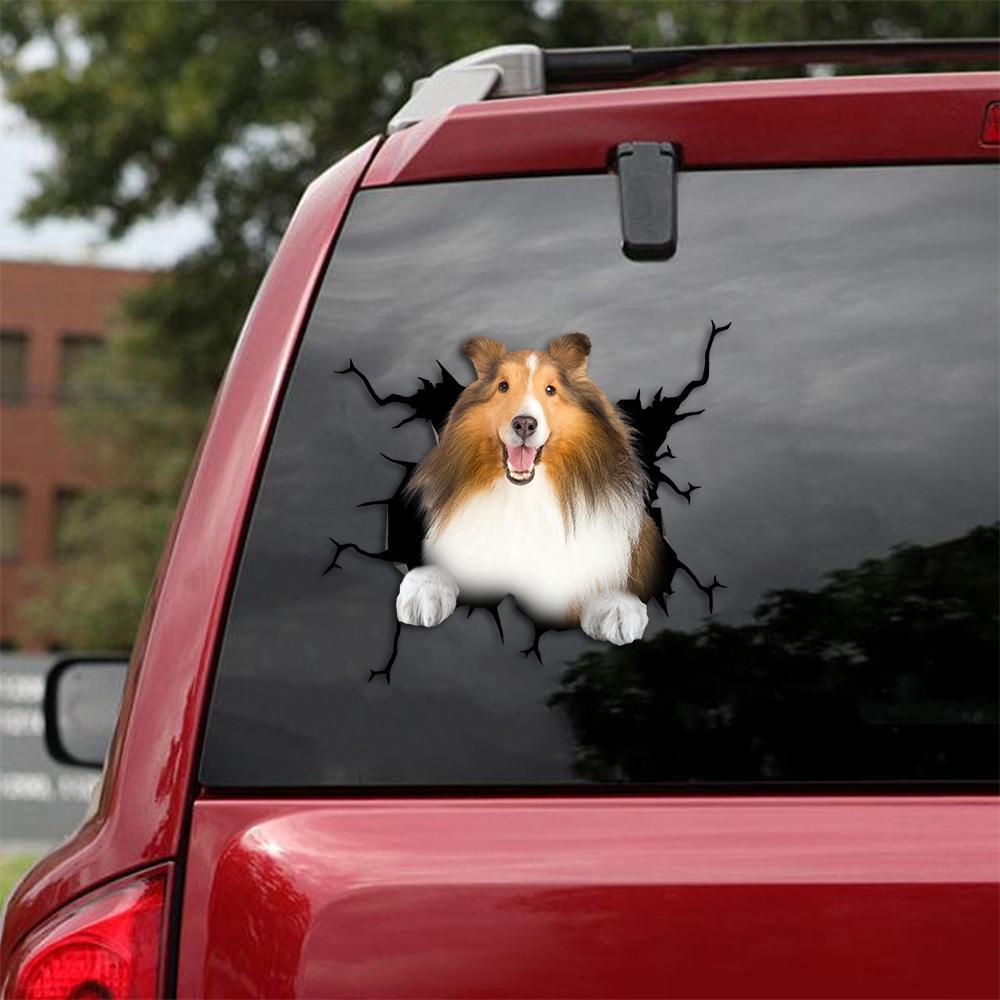 Shetland Sheepdog Crack Car Sticker, Toilet Sticker, Fridge Sticker 6