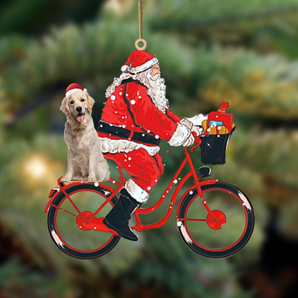 Santa Claus riding a bike with labrador_3-Two Sided Ornament