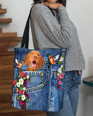 Vizsla-Cardinal & Cross Flower Cloth Tote Bag