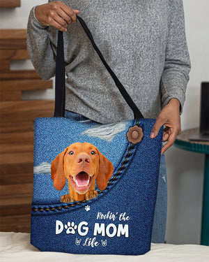 Vizsla-Dog Mom Life-Cloth Tote Bag