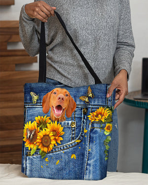 Vizsla-Sunflowers & Butterflies Cloth Tote Bag