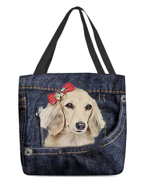 Long Haired Dachshund1-Dark Denim-Cloth Tote Bag