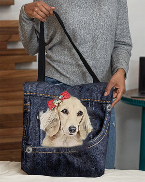 Long Haired Dachshund1-Dark Denim-Cloth Tote Bag