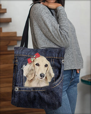 Long Haired Dachshund1-Dark Denim-Cloth Tote Bag