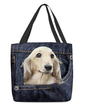 Long Haired Dachshund-Dark Denim-Cloth Tote Bag