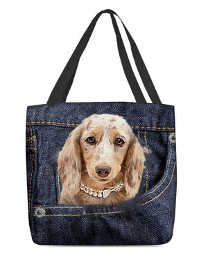 Long Haired Dachshund2-Dark Denim-Cloth Tote Bag