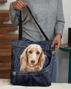 Long Haired Dachshund2-Dark Denim-Cloth Tote Bag