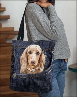 Long Haired Dachshund2-Dark Denim-Cloth Tote Bag