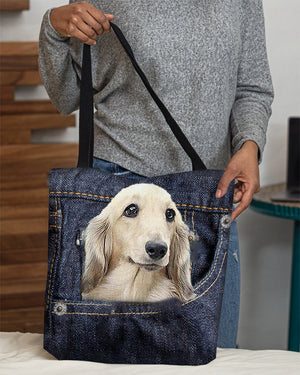 Long Haired Dachshund-Dark Denim-Cloth Tote Bag