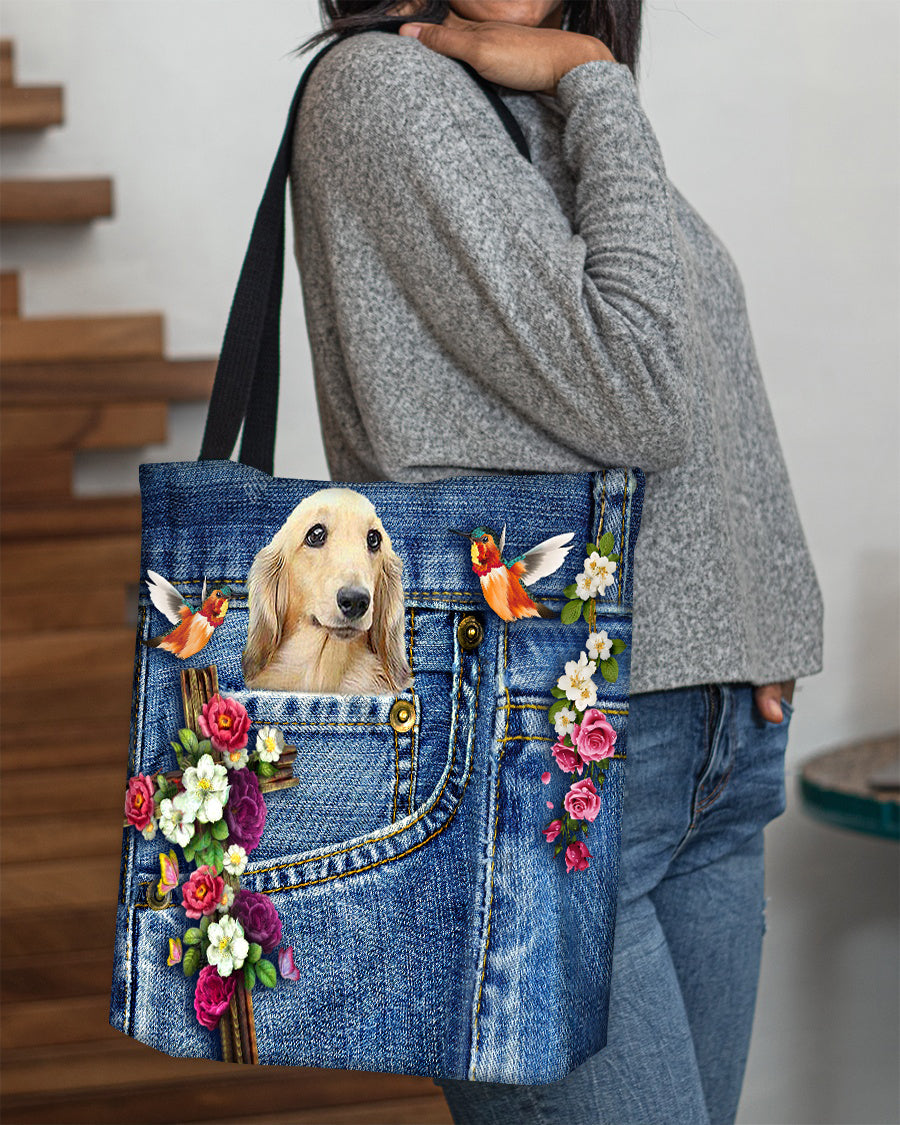 Long Haired Dachshund-Cardinal & Cross Flower Cloth Tote Bag