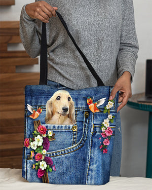 Long Haired Dachshund-Cardinal & Cross Flower Cloth Tote Bag