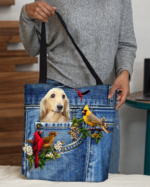 Long Haired Dachshund-Cardinal & Dog Cloth Tote Bag