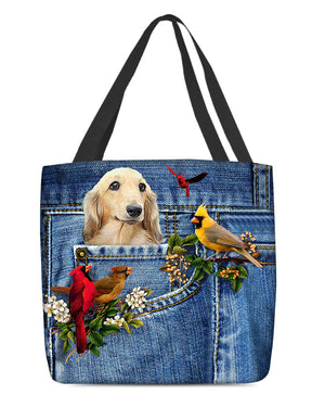 Long Haired Dachshund-Cardinal & Dog Cloth Tote Bag