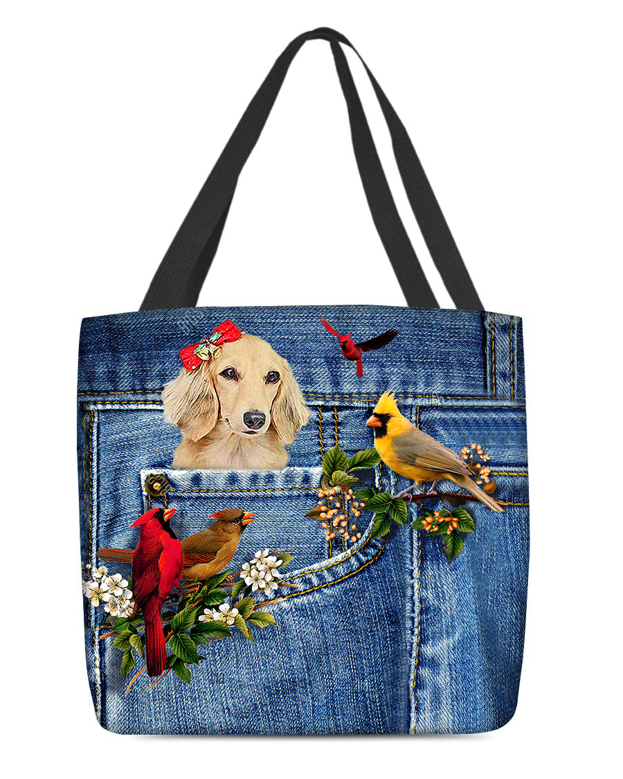 Long Haired Dachshund1-Cardinal & Dog Cloth Tote Bag