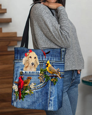 Long Haired Dachshund1-Cardinal & Dog Cloth Tote Bag