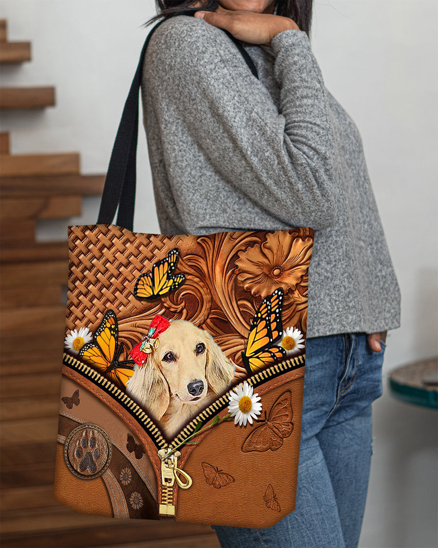 long haired Dachshund1 Butterfly Daisy Cloth Tote Bag