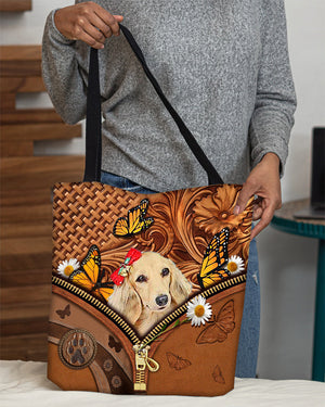 long haired Dachshund1 Butterfly Daisy Cloth Tote Bag