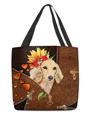 Long Haired Dachshund1-Sunflower&zipper Cloth Tote Bag