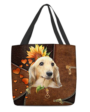 Long Haired Dachshund-Sunflower&zipper Cloth Tote Bag