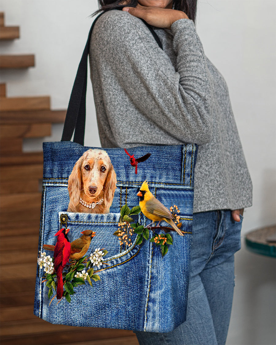 Long Haired Dachshund2-Cardinal & Dog Cloth Tote Bag