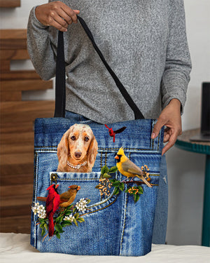 Long Haired Dachshund2-Cardinal & Dog Cloth Tote Bag