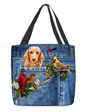 Long Haired Dachshund2-Cardinal & Dog Cloth Tote Bag