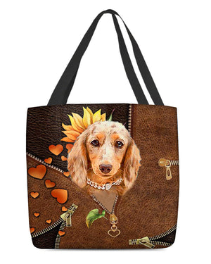 Long Haired Dachshund2-Sunflower&zipper Cloth Tote Bag