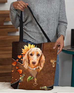 Long Haired Dachshund2-Sunflower&zipper Cloth Tote Bag