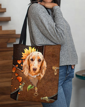 Long Haired Dachshund2-Sunflower&zipper Cloth Tote Bag