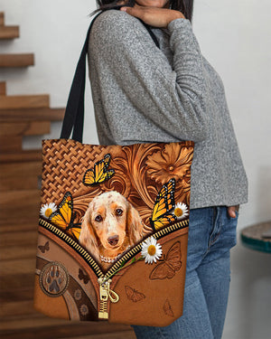 long haired Dachshund2 Butterfly Daisy Cloth Tote Bag