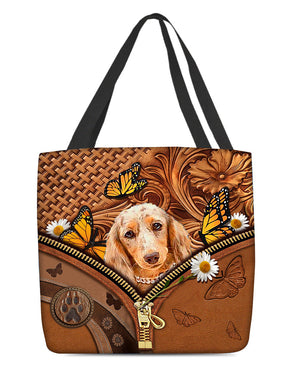 long haired Dachshund2 Butterfly Daisy Cloth Tote Bag