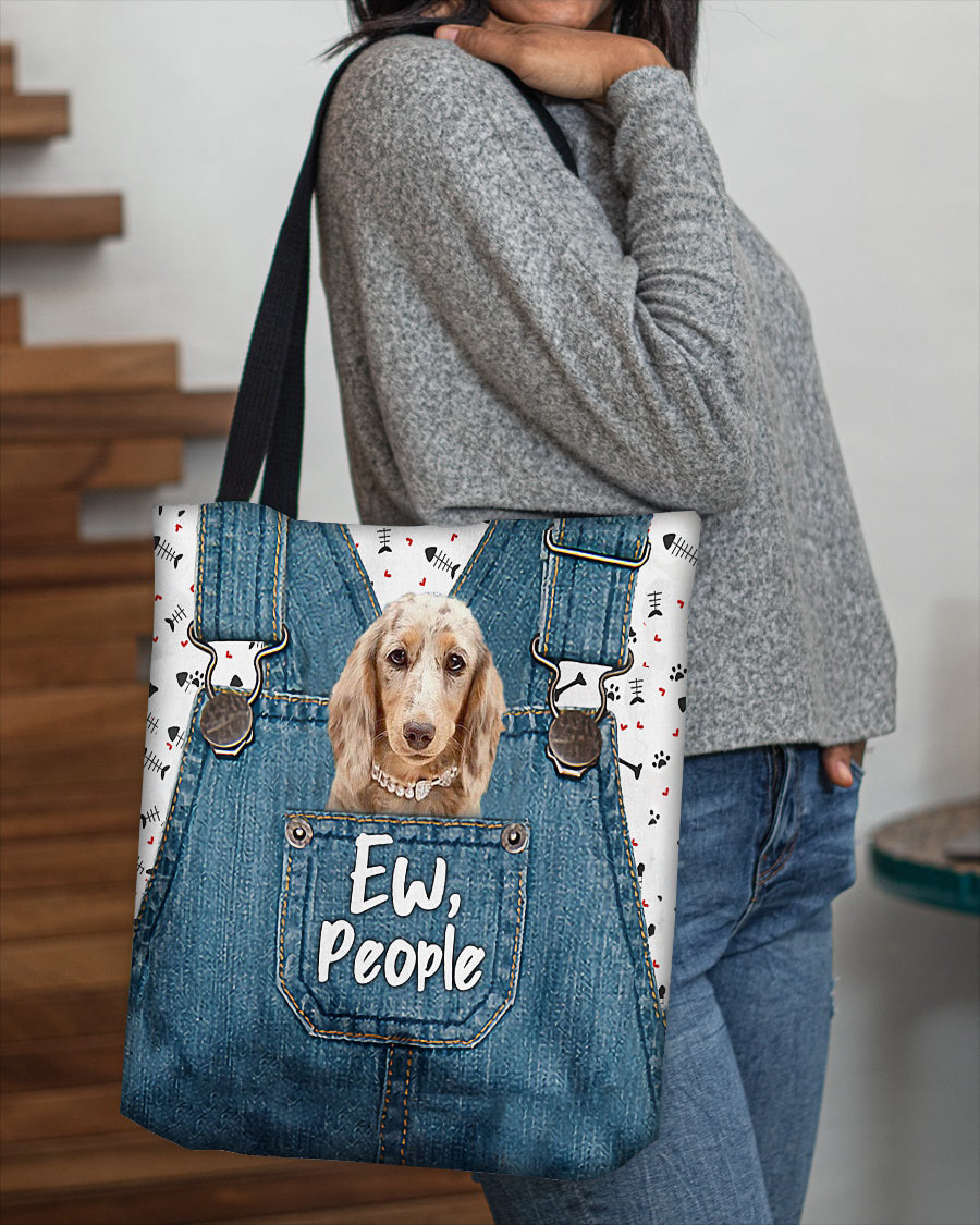 Long haired Dachshund 2-EW people-Cloth Tote Bag