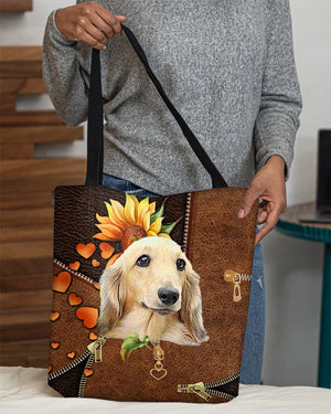 Long Haired Dachshund-Sunflower&zipper Cloth Tote Bag