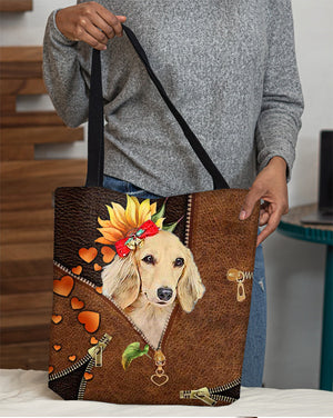 Long Haired Dachshund1-Sunflower&zipper Cloth Tote Bag