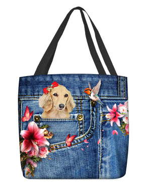 Long Haired Dachshund 3-Lily Cloth Tote Bag