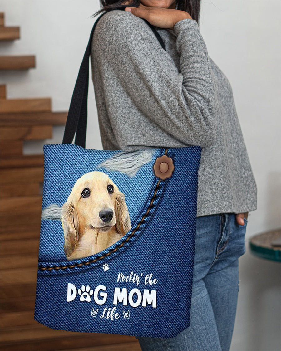 Long Haired Dachshund1-Dog Mom Life-Cloth Tote Bag