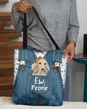 Long haired Dachshund 3-EW people-Cloth Tote Bag