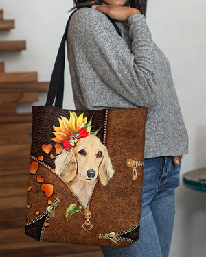 Long Haired Dachshund1-Sunflower&zipper Cloth Tote Bag