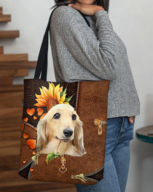 Long Haired Dachshund-Sunflower&zipper Cloth Tote Bag