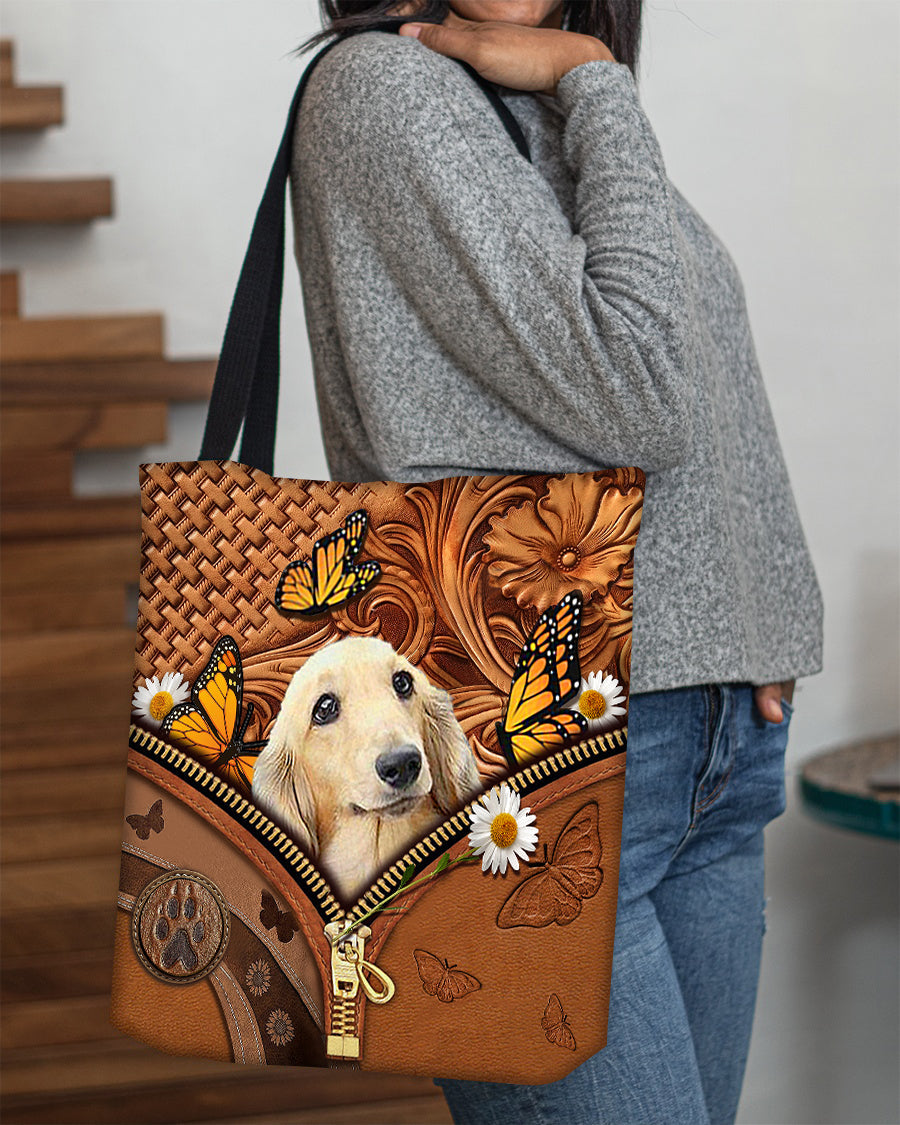 long haired Dachshund Butterfly Daisy Cloth Tote Bag