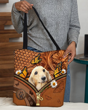 long haired Dachshund Butterfly Daisy Cloth Tote Bag