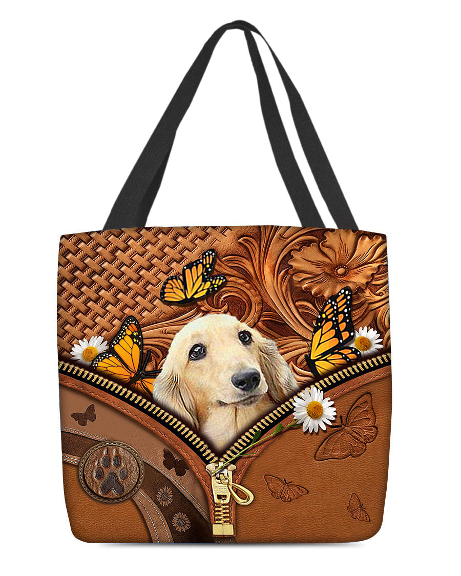 long haired Dachshund Butterfly Daisy Cloth Tote Bag
