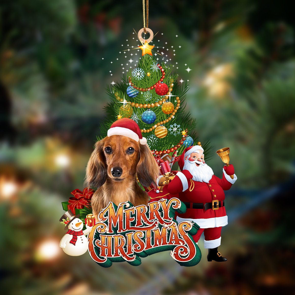 long haired dachshund-Christmas Tree&Dog Hanging Ornament