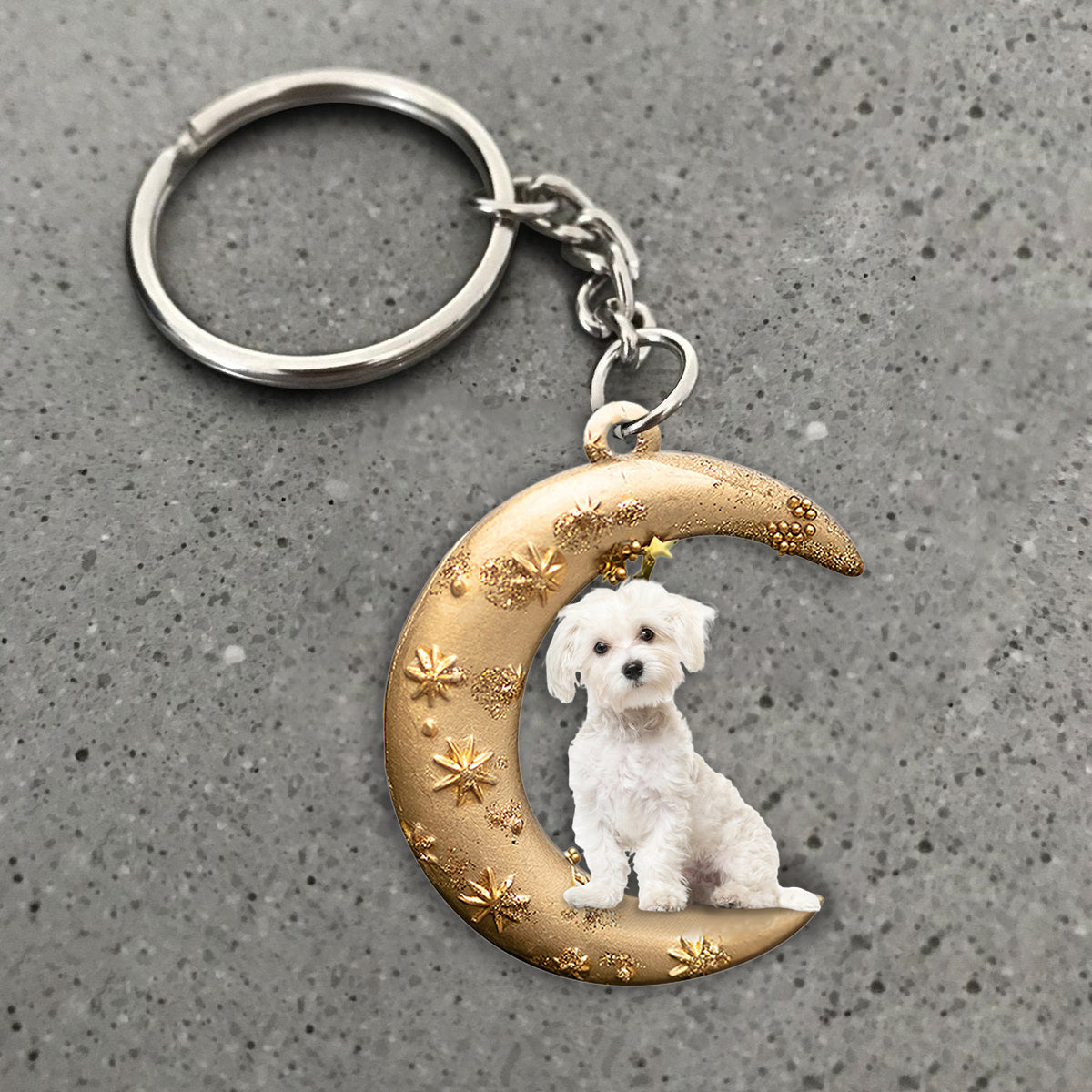 Maltese-Dog & Moon Flat Acrylic Keychain