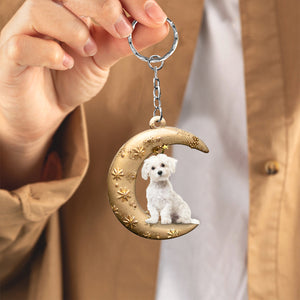 Maltese-Dog & Moon Flat Acrylic Keychain