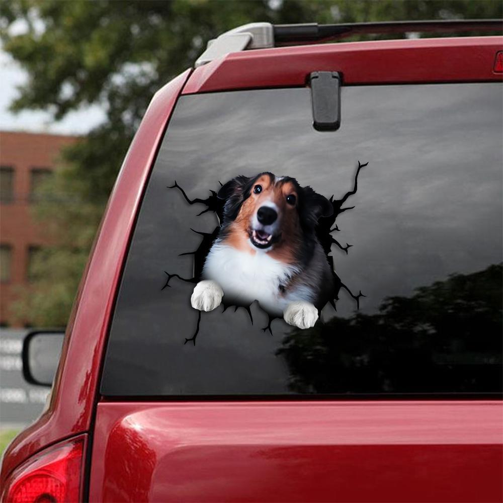 Shetland Sheepdog Crack Car Sticker, Toilet Sticker, Fridge Sticker 5