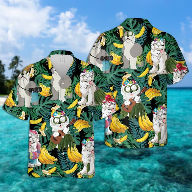 Old English Sheepdog Summer Leaves Hawaiian Shirt 2