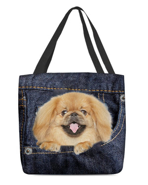 Pekingese1-Dark Denim-Cloth Tote Bag